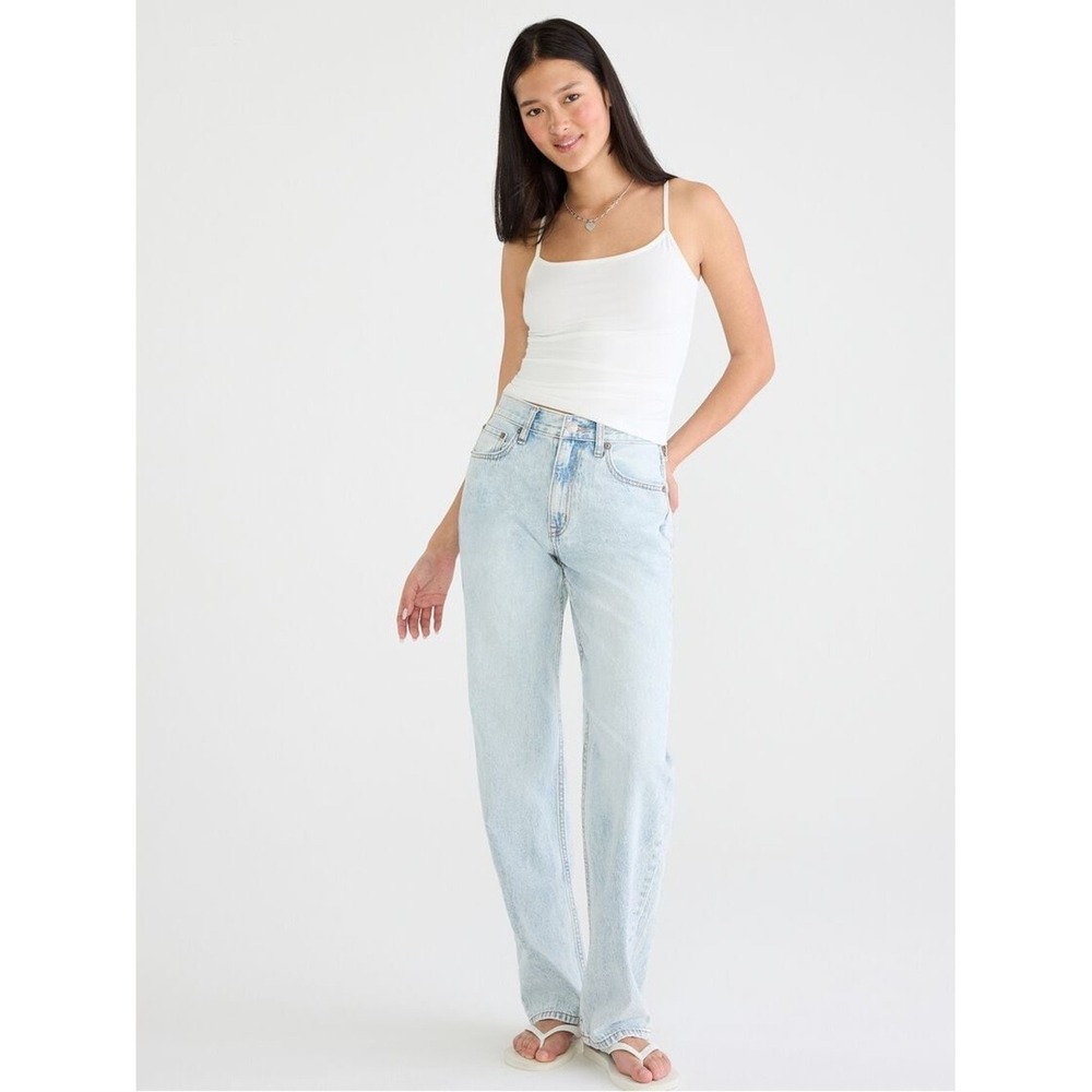 Aeropostale High Rise Baggy Jeans Size 2 Short‎ Light Wash Blue Denim Wide Leg
